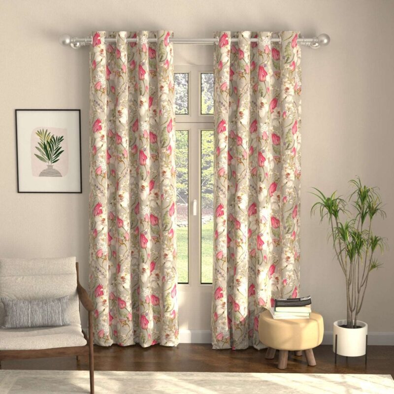 Blackout Curtains. Digital Printed Curtains. Pack of 2 Curtains - Flora Nova Grey - Image 2
