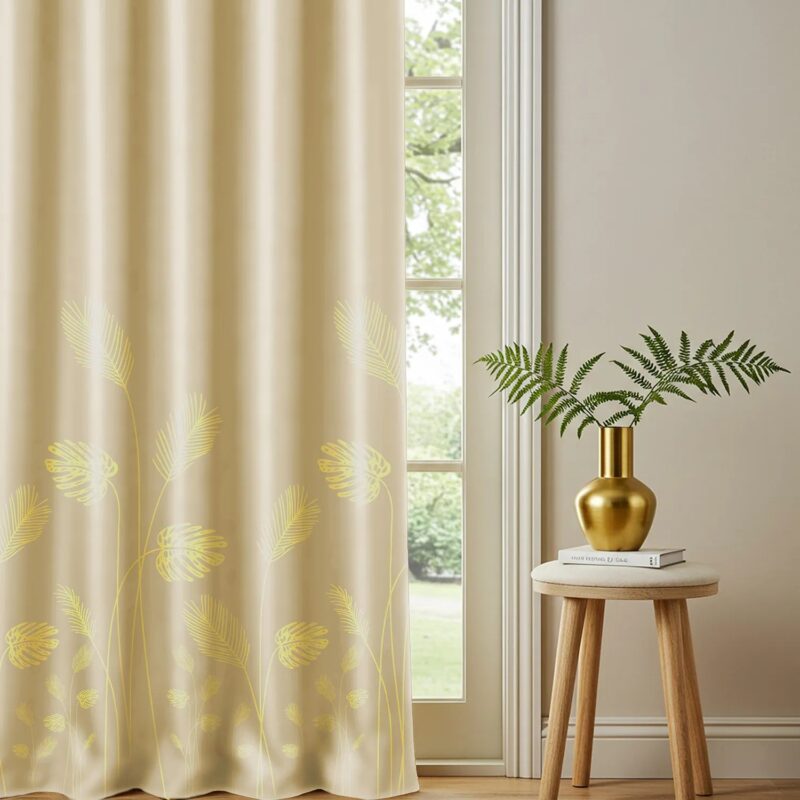 Gold Foil Printed 100% Blackout Curtains - Pack of 1 Curtain - Aurika Beige