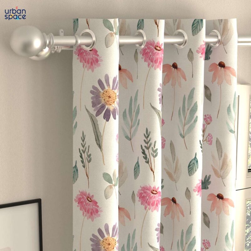 Blackout Curtains. Digital Printed Curtains. Pack of 2 Curtains - Frost Flora Peach - Image 3