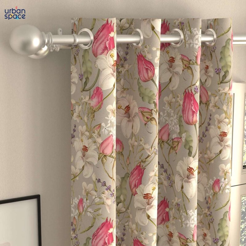 Blackout Curtains. Digital Printed Curtains. Pack of 2 Curtains - Flora Nova Grey - Image 3