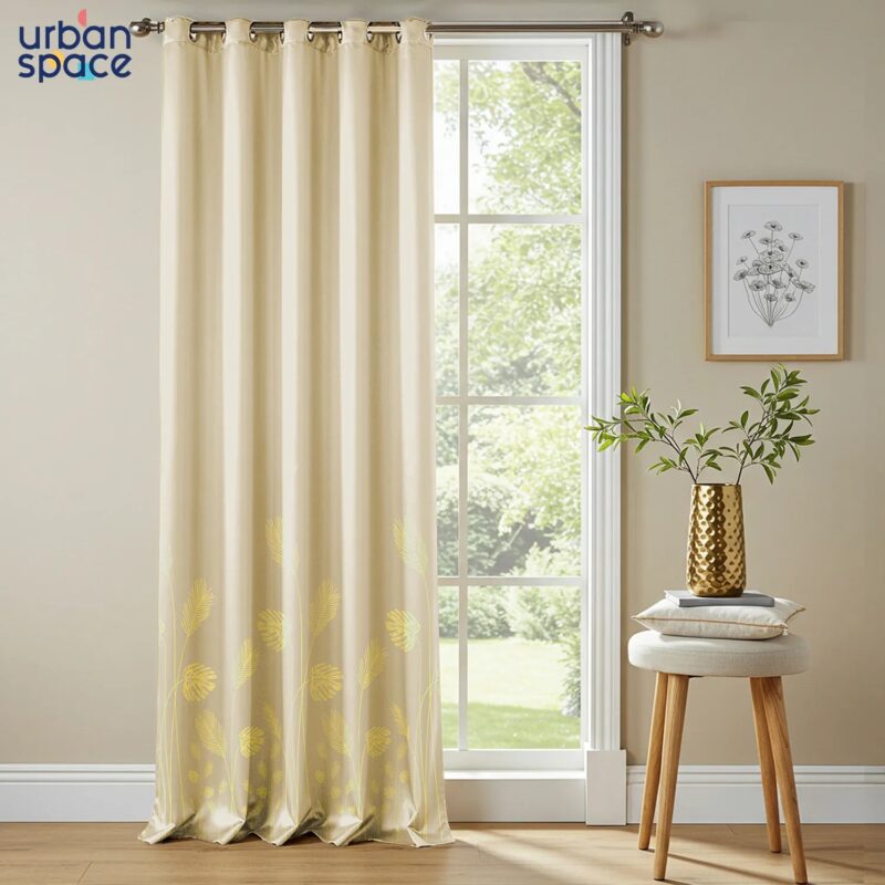 Gold Foil Printed 100% Blackout Curtains - Pack of 1 Curtain - Aurika Beige - Image 2