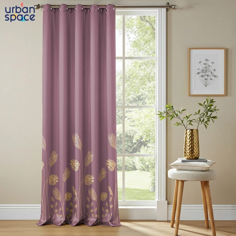 Gold Foil Printed 100% Blackout Curtains - Pack of 1 Curtain - Aurika Mauve - Image 2