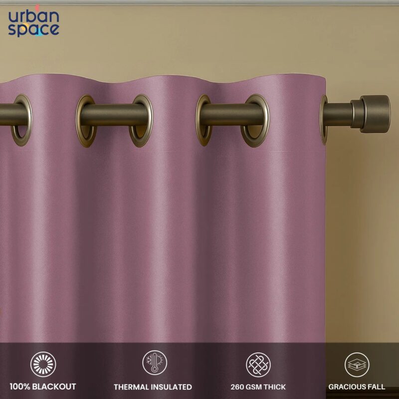 Gold Foil Printed 100% Blackout Curtains - Pack of 1 Curtain - Aurika Mauve - Image 3