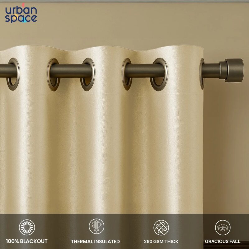 Gold Foil Printed 100% Blackout Curtains - Pack of 1 Curtain - Aurika Beige - Image 3