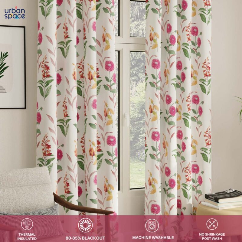 Blackout Curtains. Digital Printed Curtains. Pack of 2 Curtains - Cone Flower - Pink - Image 4