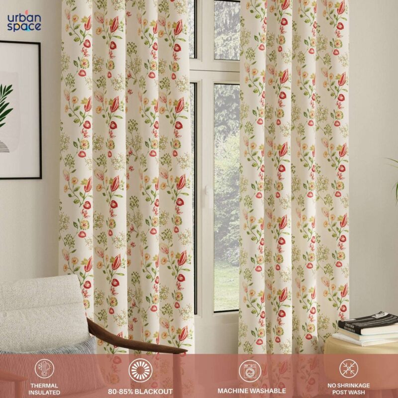Blackout Curtains. Digital Printed Curtains. Pack of 2 Curtains - Gulmohar - Image 4
