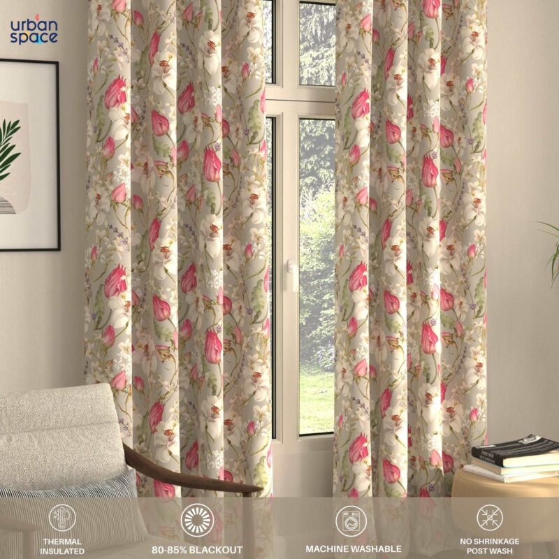 Blackout Curtains. Digital Printed Curtains. Pack of 2 Curtains - Flora Nova Grey - Image 4