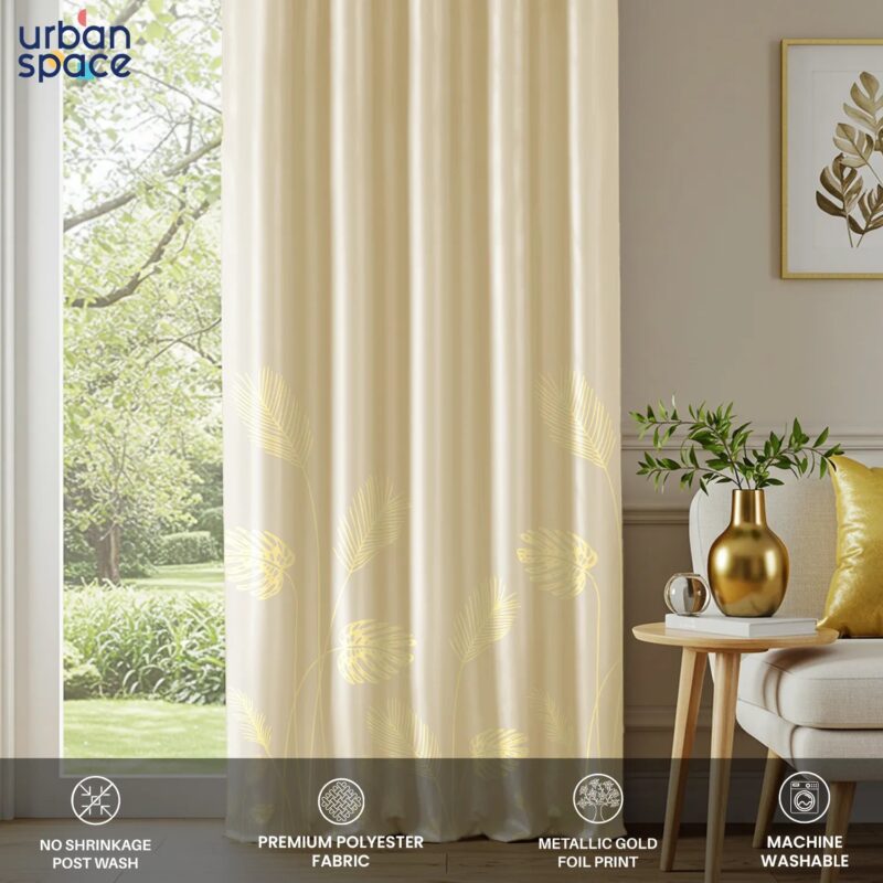 Gold Foil Printed 100% Blackout Curtains - Pack of 1 Curtain - Aurika Beige - Image 4