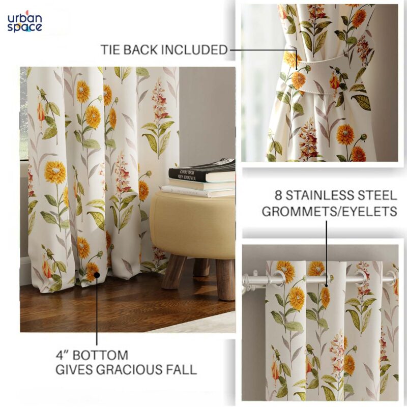 Blackout Curtains. Digital Printed Curtains. Pack of 2 Curtains - Cone Flower - Yellow - Image 5