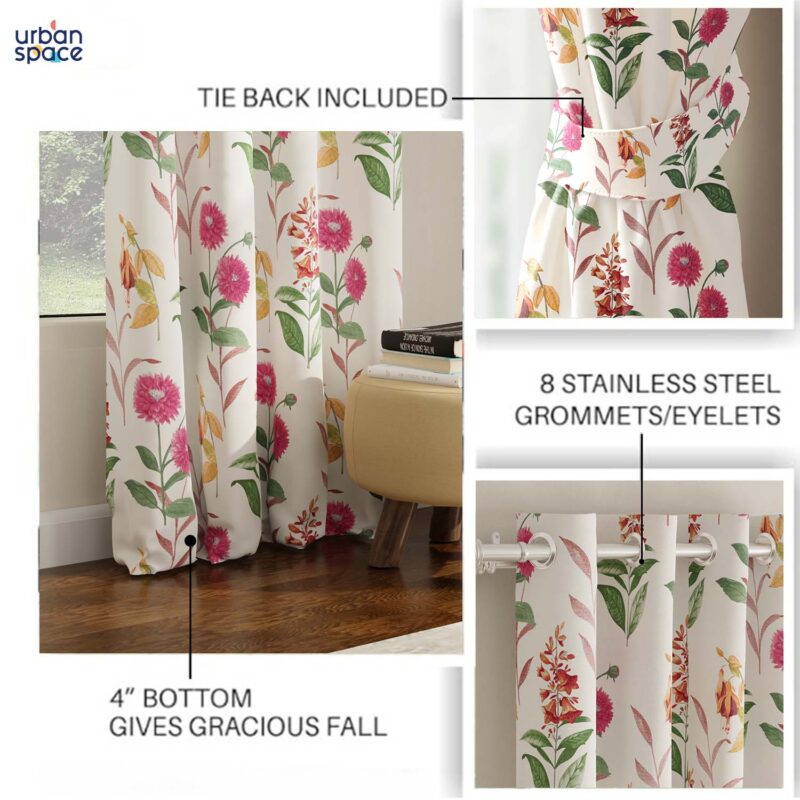 Blackout Curtains. Digital Printed Curtains. Pack of 2 Curtains - Cone Flower - Pink - Image 5