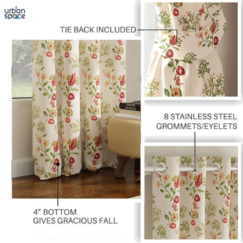 Blackout Curtains. Digital Printed Curtains. Pack of 2 Curtains - Gulmohar - Image 5