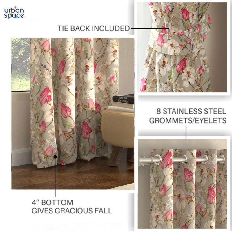 Blackout Curtains. Digital Printed Curtains. Pack of 2 Curtains - Flora Nova Grey - Image 5