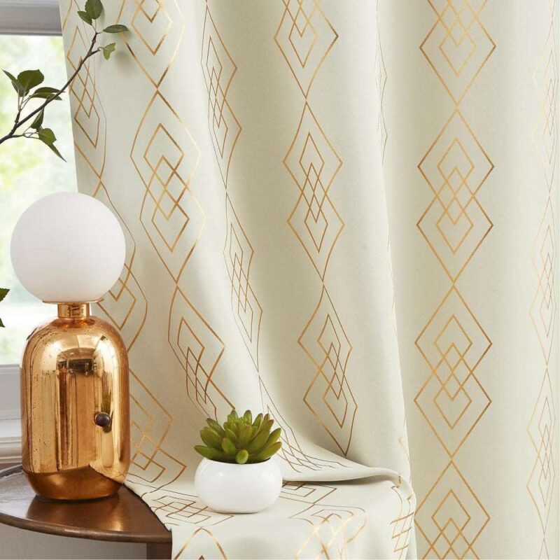 Gold Foil Printed 80-85% Blackout Curtains - Pack of 1 - Diamond - Beige
