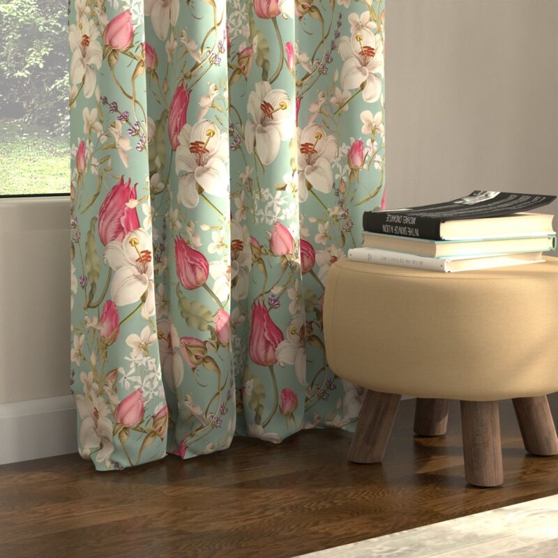 Blackout Curtains. Digital Printed Curtains. Pack of 2 Curtains - Flora Nova Sage