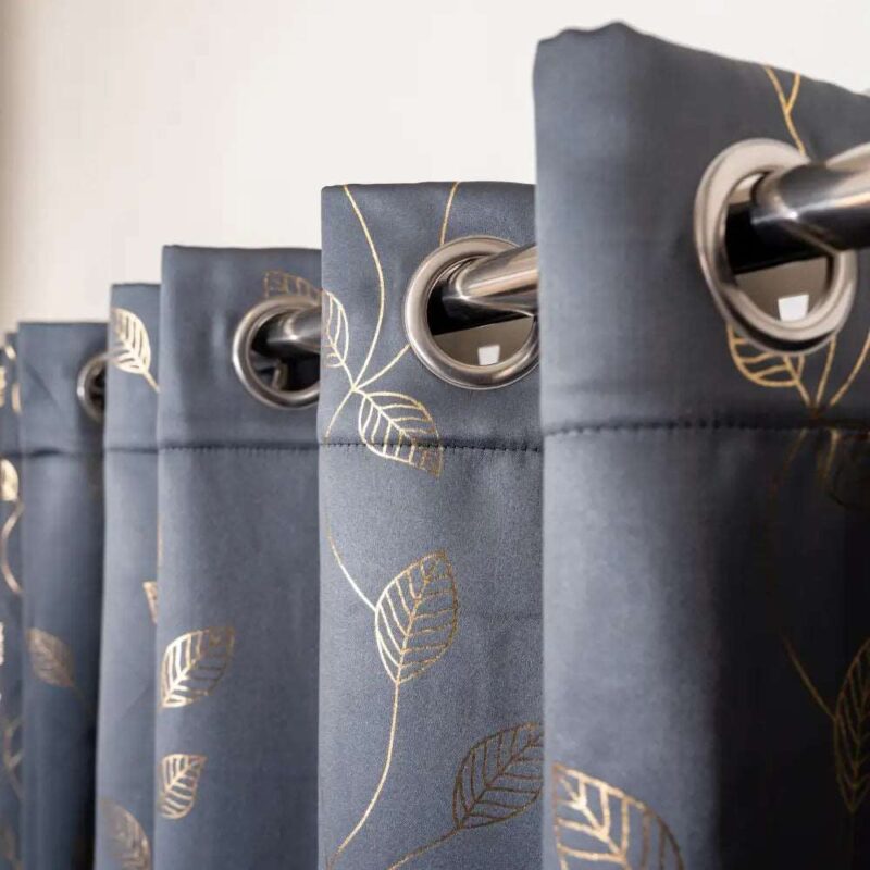 Gold Foil Printed 80-85% Blackout Curtains - Pack of 1 - Leaf- Grey - Image 3