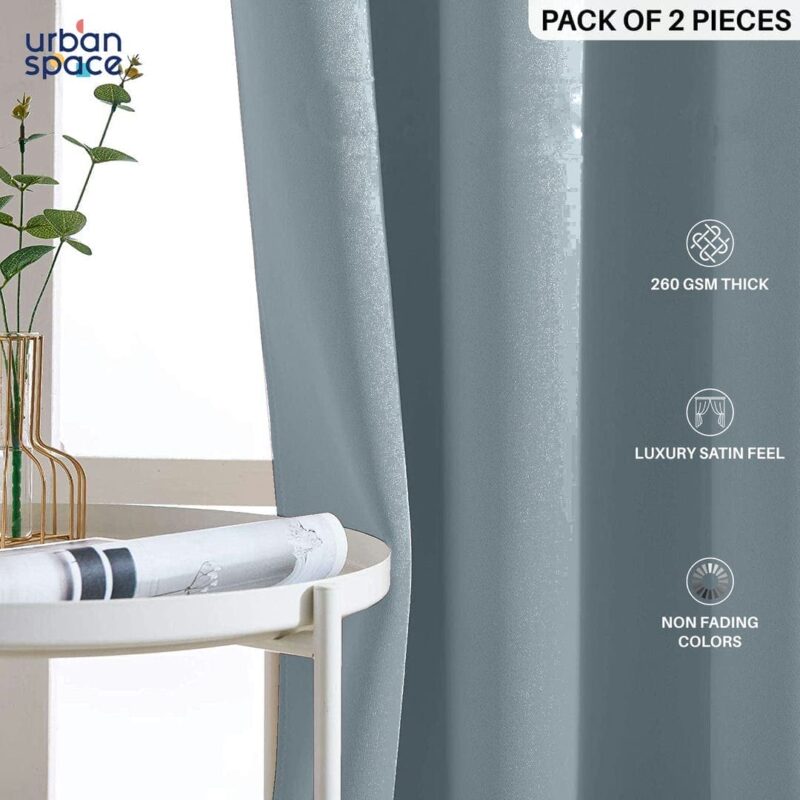 Faux Silk Blackout Curtains. For Door and Window. Pack Of 2 Curtains - Dark Grey - Image 2