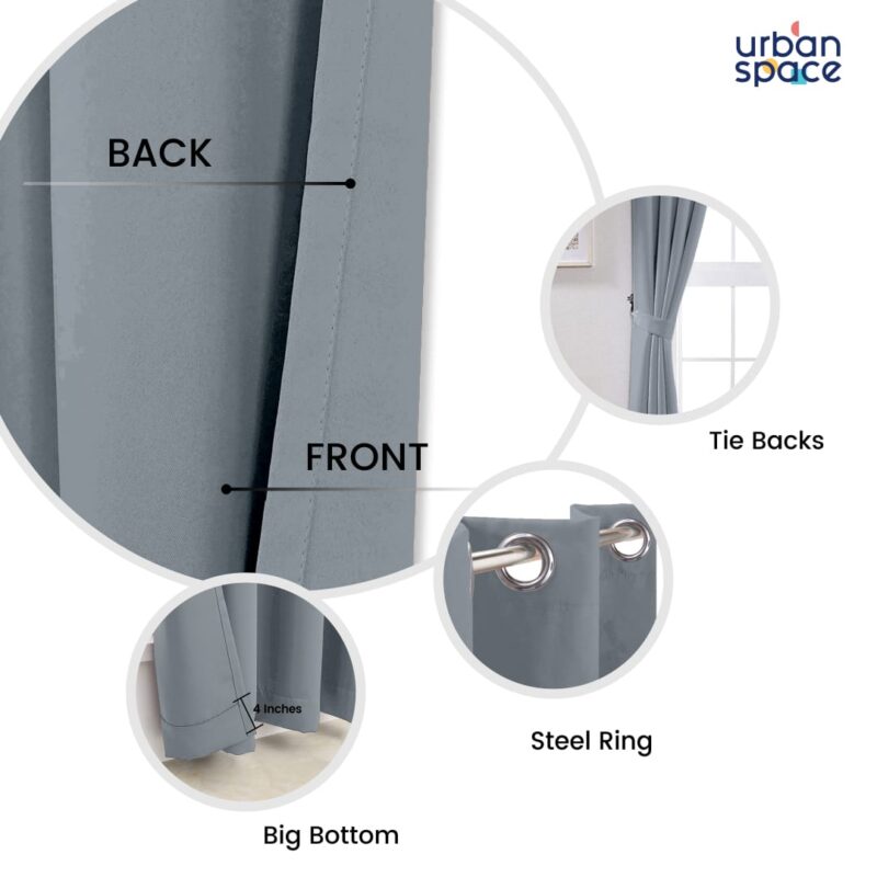 Faux Silk Blackout Curtains. For Door and Window. Pack Of 2 Curtains - Dark Grey - Image 3
