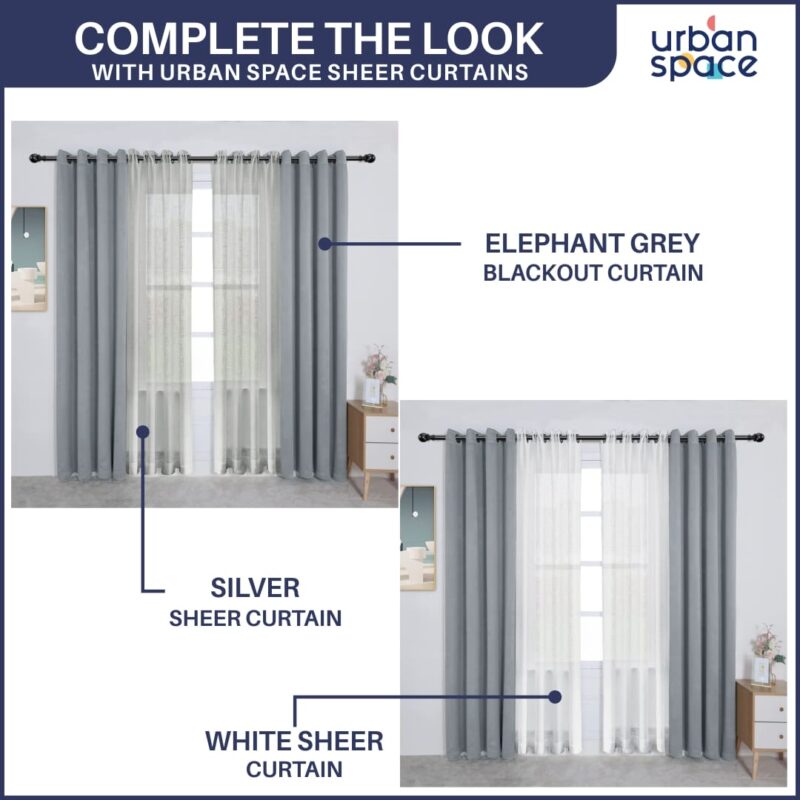 Faux Silk Blackout Curtains. For Door and Window. Pack Of 2 Curtains - Dark Grey - Image 4