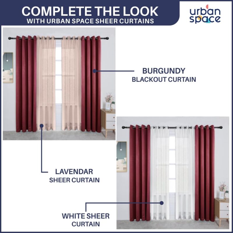 Faux Silk Blackout Curtains. For Door and Window. Pack Of 2 Curtains - Burgandy - Image 4
