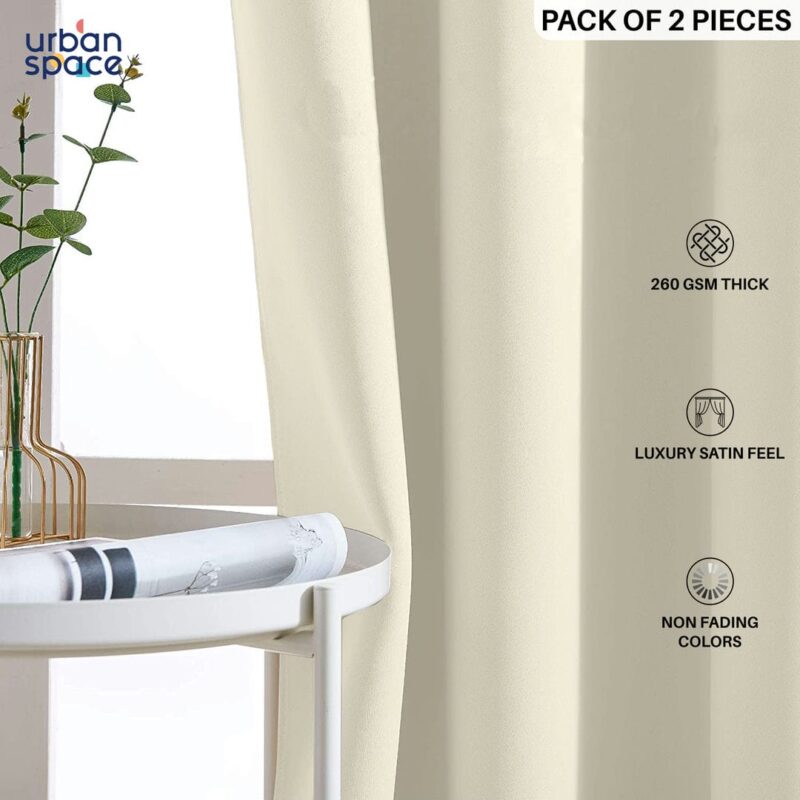 Faux Silk Blackout Curtains. For Door and Window. Pack Of 2 Curtains - Beige - Image 2