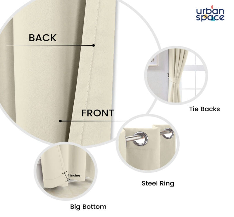 Faux Silk Blackout Curtains. For Door and Window. Pack Of 2 Curtains - Beige - Image 3