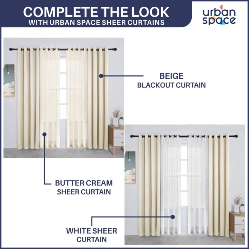 Faux Silk Blackout Curtains. For Door and Window. Pack Of 2 Curtains - Beige - Image 4