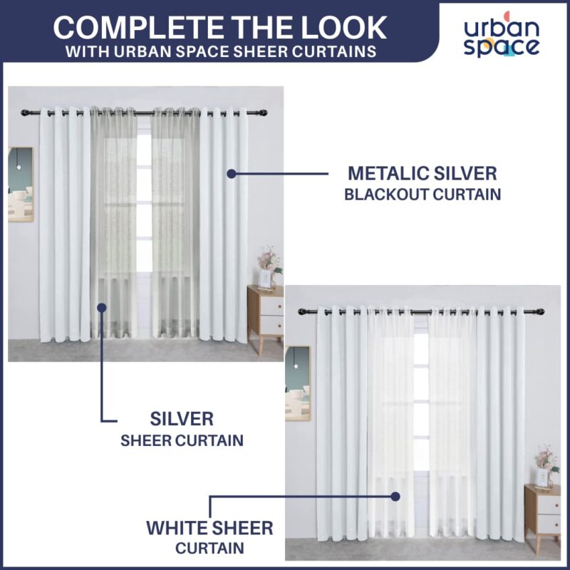 Faux Silk Blackout Curtains. For Door and Window. Pack Of 2 Curtains - Metallic Silver - Image 4