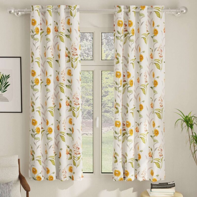 Blackout Curtains. Digital Printed Curtains. Pack of 2 Curtains - Cone Flower - Yellow - Image 6
