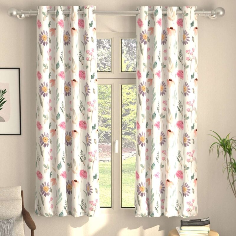Blackout Curtains. Digital Printed Curtains. Pack of 2 Curtains - Frost Flora Peach - Image 6