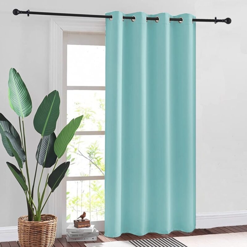 Faux Silk Blackout Curtains for Door and Window. Pack of 2 Curtains - Aqua Blue