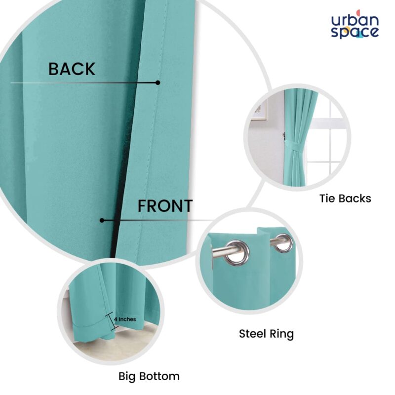 Faux Silk Blackout Curtains for Door and Window. Pack of 2 Curtains - Aqua Blue - Image 3