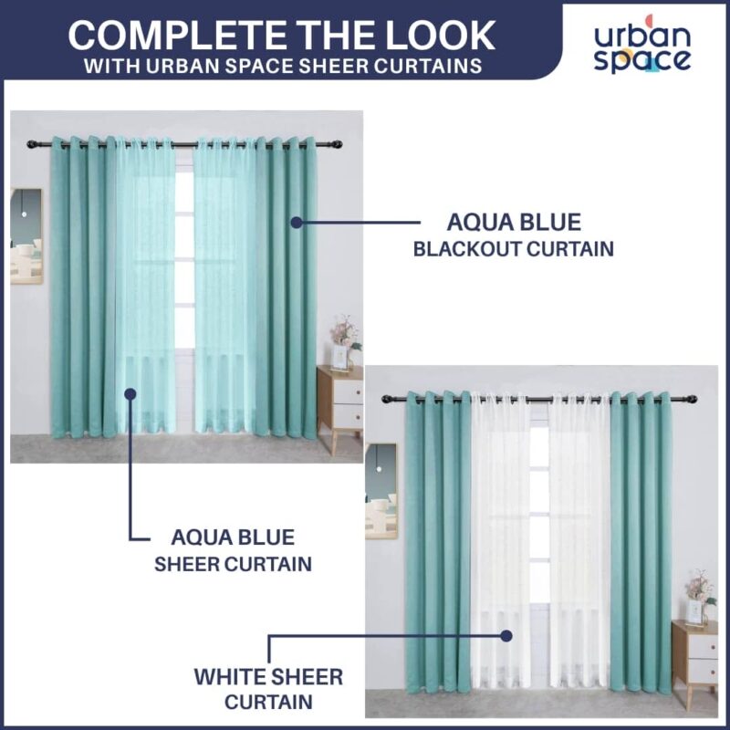 Faux Silk Blackout Curtains for Door and Window. Pack of 2 Curtains - Aqua Blue - Image 4
