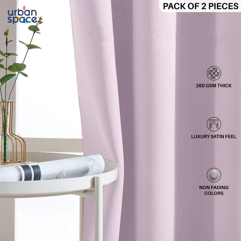 Faux Silk Blackout Curtains. For Door and Window. Pack Of 2 Curtains - Lavender - Image 2