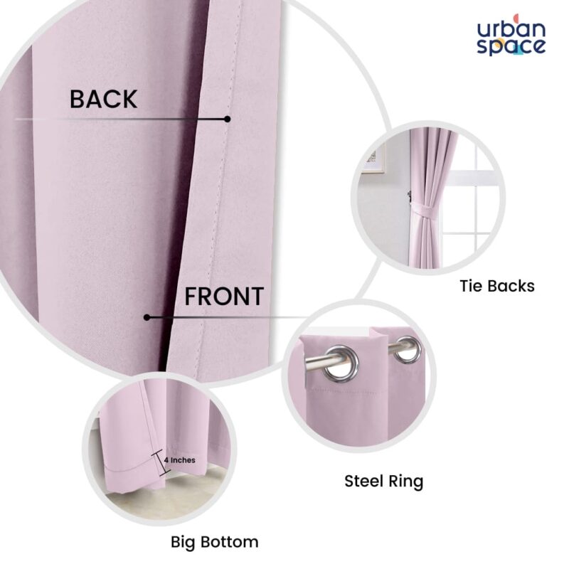 Faux Silk Blackout Curtains. For Door and Window. Pack Of 2 Curtains - Lavender - Image 3