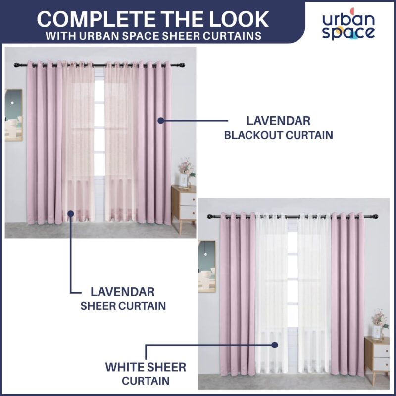 Faux Silk Blackout Curtains. For Door and Window. Pack Of 2 Curtains - Lavender - Image 4