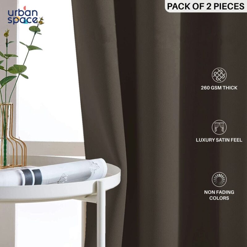 Faux Silk Blackout Curtains. For Door and Window. Pack Of 2 Curtains - Dark Brown - Image 2