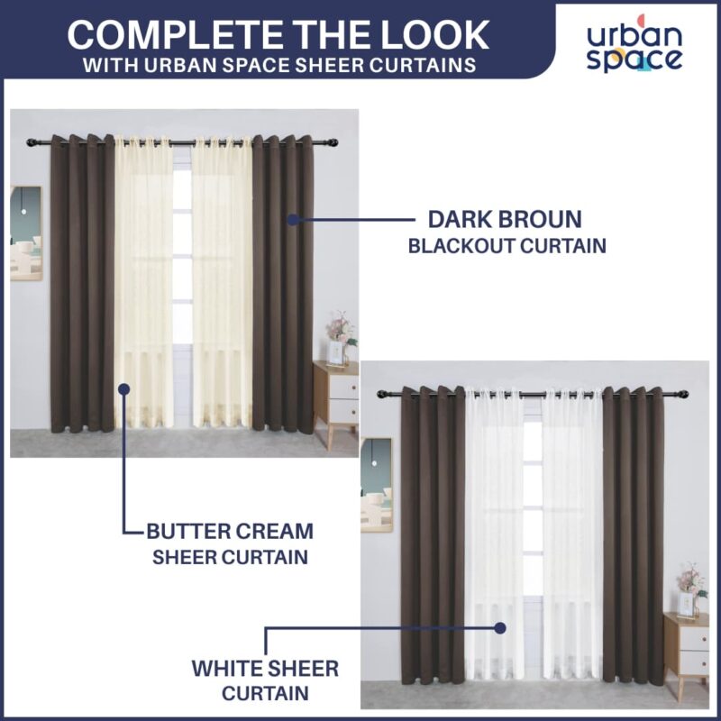 Faux Silk Blackout Curtains. For Door and Window. Pack Of 2 Curtains - Dark Brown - Image 4