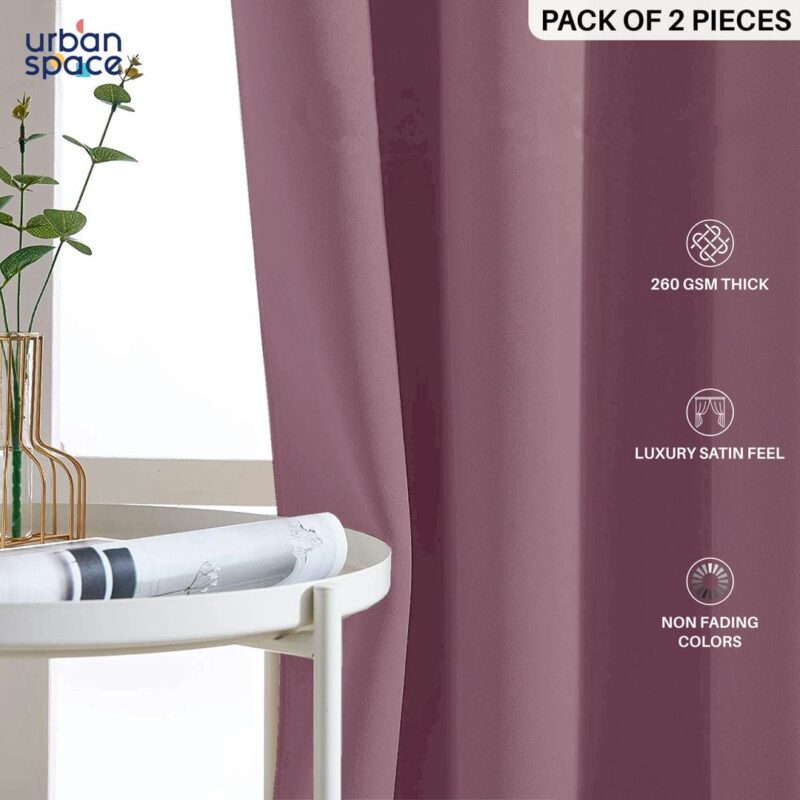 Faux Silk Blackout Curtains. For Door and Window. Pack Of 2 Curtains - Dark Purple - Image 2