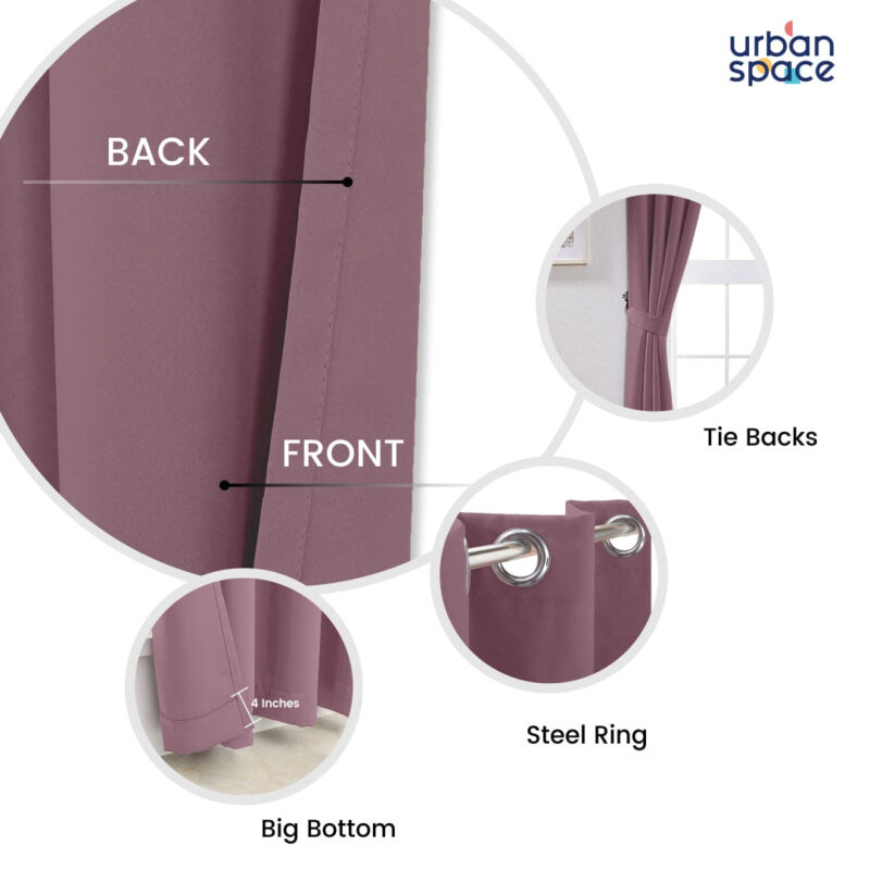 Faux Silk Blackout Curtains. For Door and Window. Pack Of 2 Curtains - Dark Purple - Image 3