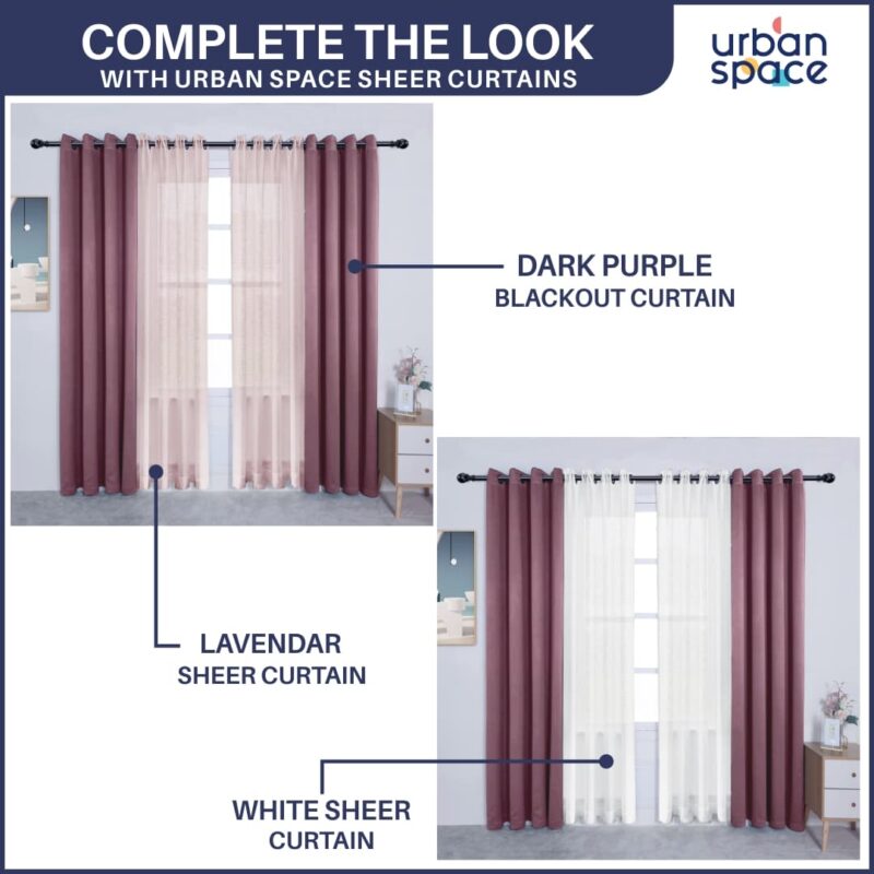 Faux Silk Blackout Curtains. For Door and Window. Pack Of 2 Curtains - Dark Purple - Image 4