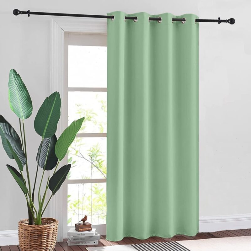 Faux Silk Blackout Curtains. For Door and Window. Pack Of 2 Curtains - Sage Green