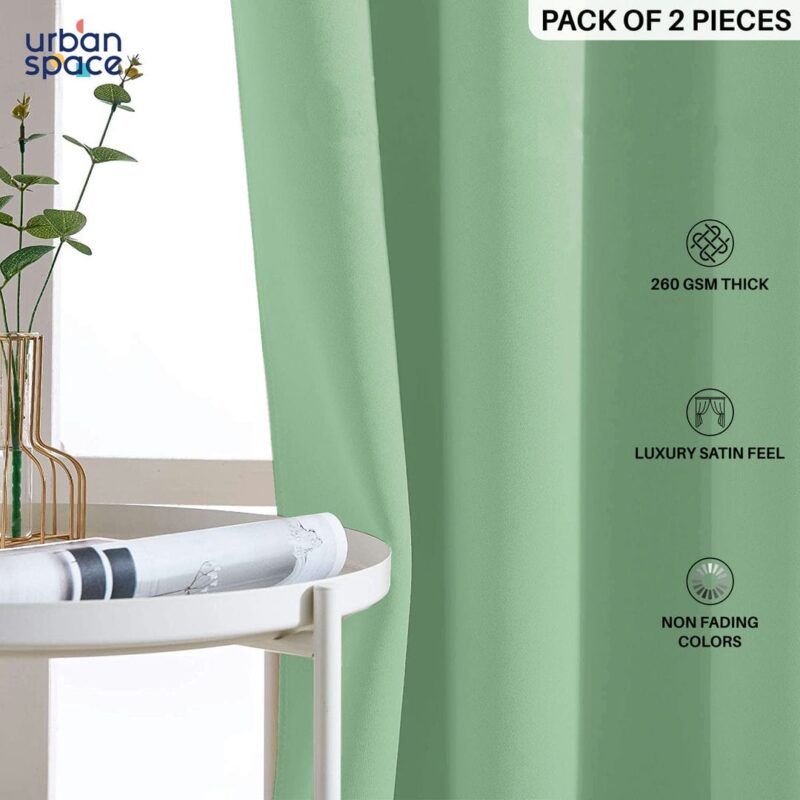 Faux Silk Blackout Curtains. For Door and Window. Pack Of 2 Curtains - Sage Green - Image 2