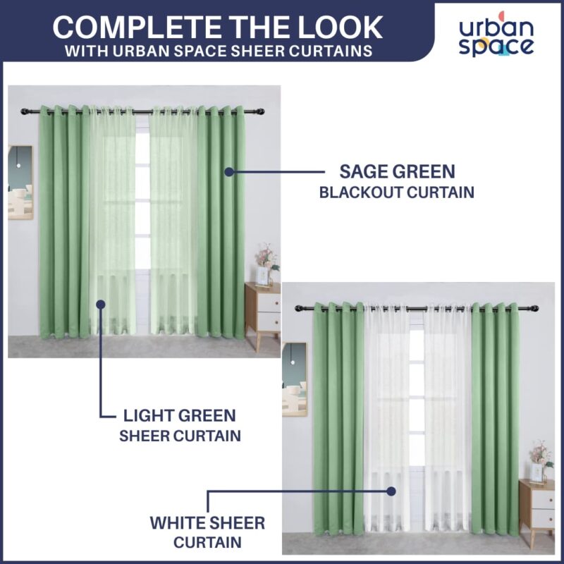 Faux Silk Blackout Curtains. For Door and Window. Pack Of 2 Curtains - Sage Green - Image 4