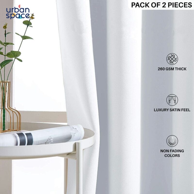 Faux Silk Blackout Curtains. For Door and Window. Pack Of 2 Curtains - Metallic Silver - Image 2